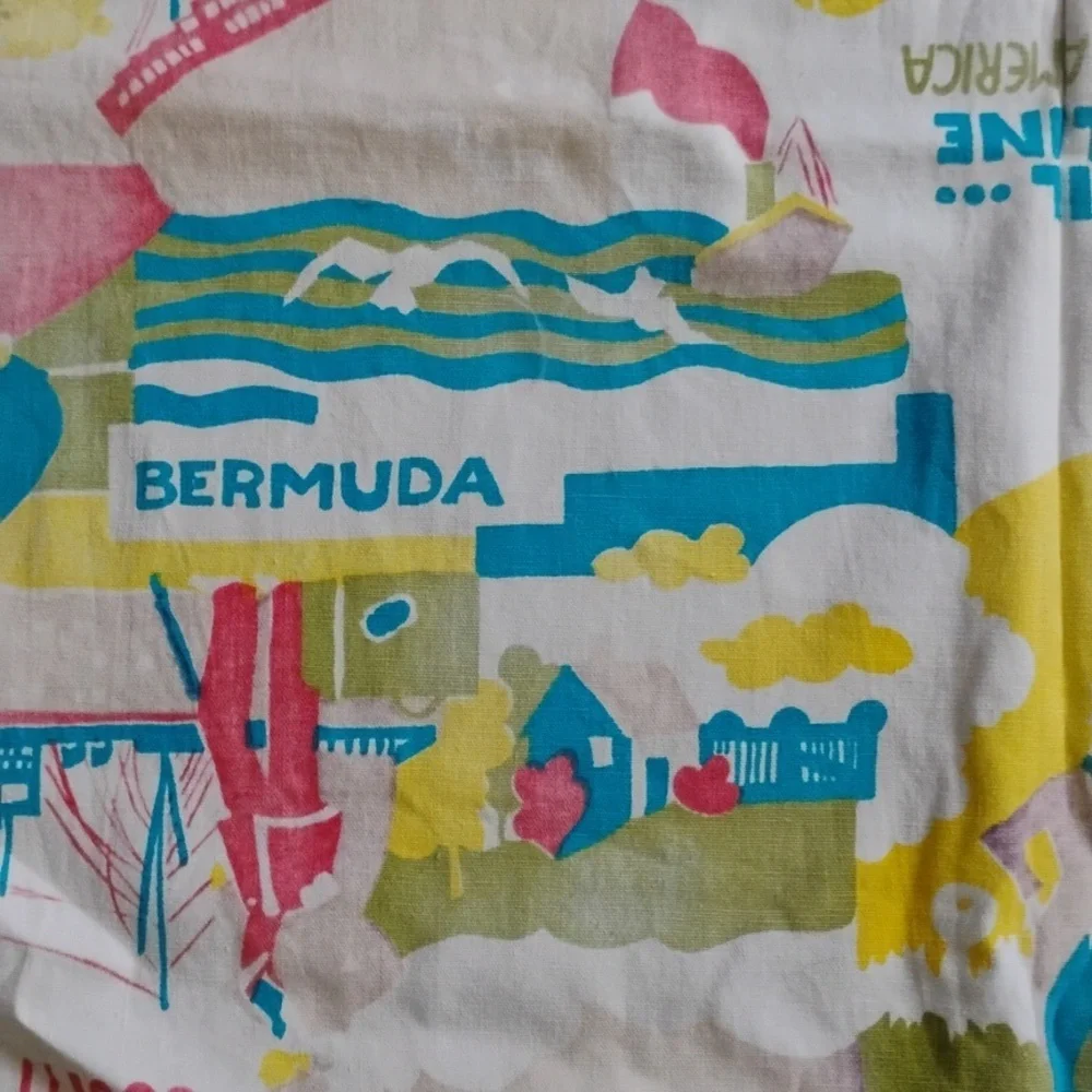 Vintage BERMUDA Fabric CURTAIN Distressed 35” X 42”